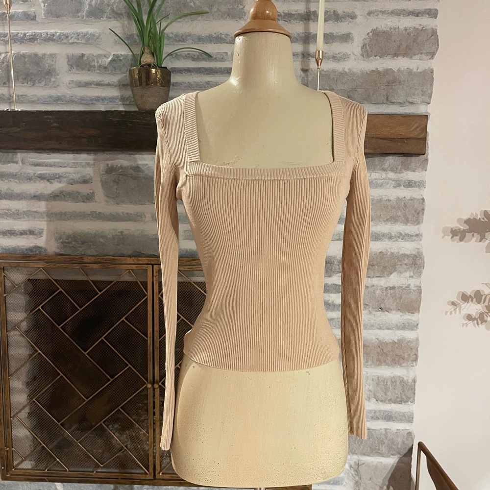 Perfect beige tan ribbed square neck sweater from Zara